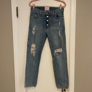 Medium Wash Distressed Revice Button Close Jeans